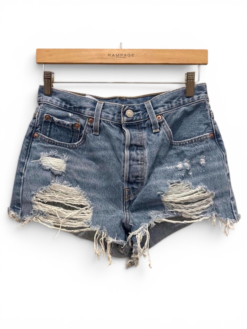 Levi’s 501 Distressed Cutoff Denim Shorts High Rise Button Fly W28